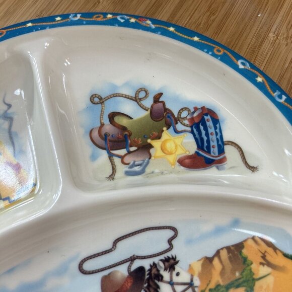Peco Pecoware Melamine Western Themed Child's Divided Plate 8" diameter - Picture 7 of 8